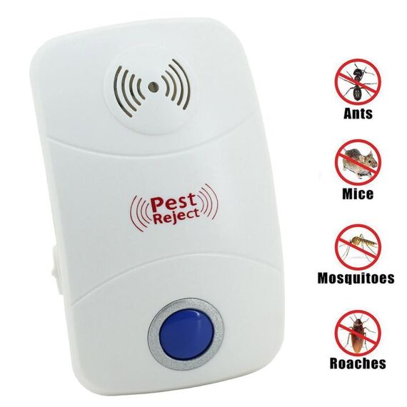 Repeller elettronico ad ultrasuoni per il controllo dei parassiti del ratto della zanzara con luce LED, spina britannica, AC90V-250V (bianco)