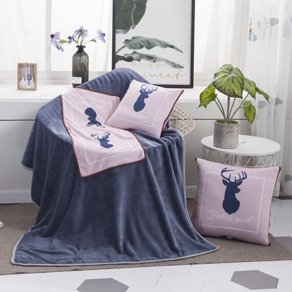 Pink Mule Deer Pattern Coperta di peluche multifunzionale Cuscino quadrato Trapunta Cuscino per auto da ufficio, Taglia: M.