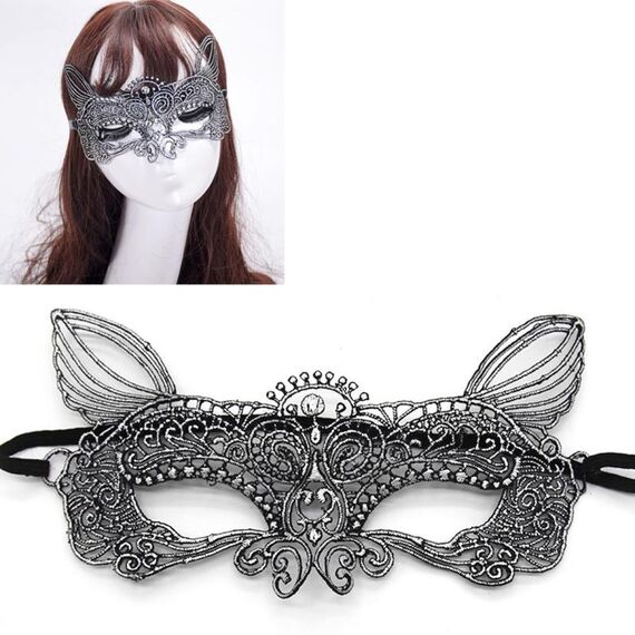 Halloween Masquerade Party Dance Sexy Lady Bronzing Lace Cat King Mask (Argento)