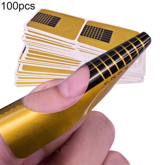 100 pz/pacco Francese Professionale Nail Form Suggerimenti Unghie Artistiche Forma Punta Acrilica Unghie in Gel Adesivo Estensione Curl Forma Per Nail Polish Guida
