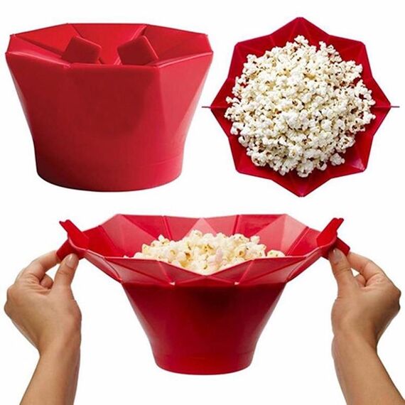 Macchina per popcorn a microonde in silicone pieghevole creativa da 2 pezzi (rossa)