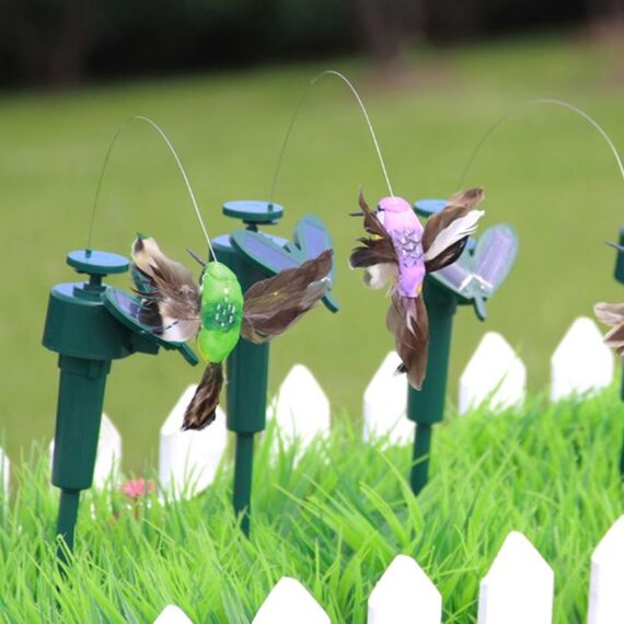 Ornamenti Vibrazione Alimentato ad energia solare Danza Colibrì volanti con piuma, Parete da giardino Decorazione da giardino Giardinaggio Decorazione pastorale Giocattoli, Consegna a colori casuali