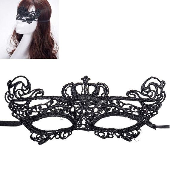 Halloween Masquerade Party Dance Sexy Lady Lace Crown Mask (nero)