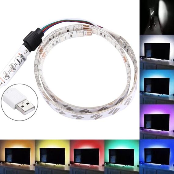 Luce a corda per TV USB da 50 cm 3 W., Resina epossidica IP65 impermeabile 30 LED 5050 SMD con cavo interruttore esteso da 1 m e controller manuale, larghezza: 10 mm (luce colorata)
