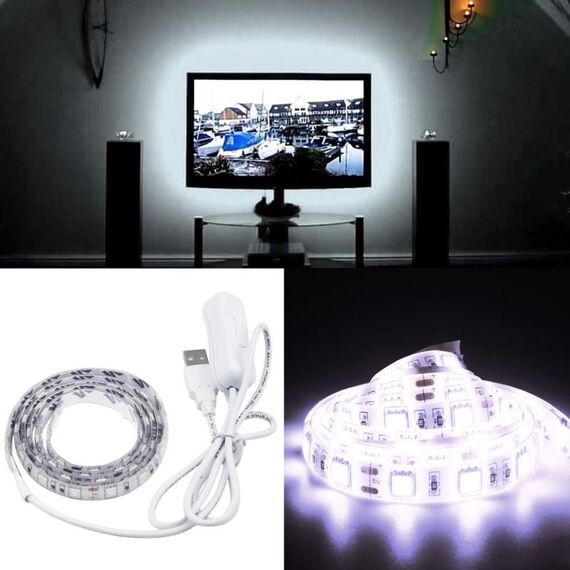 Luce a fune USB da 50 cm 3 W., Resina epossidica IP65 impermeabile 30 LED 5050 SMD con cavo interruttore esteso da 1 m, larghezza: 10 mm (luce bianca)