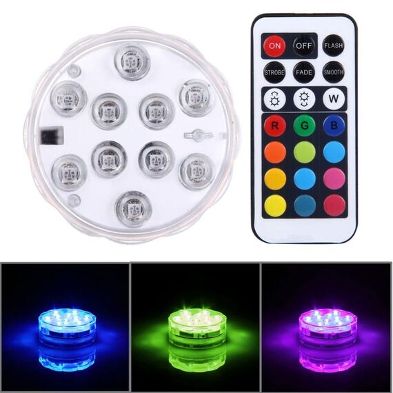 Luce LED sommergibile impermeabile, Cilindro a 10 LED telecomandato con telecomando, portata telecomando (in area aperta): 24-30 piedi