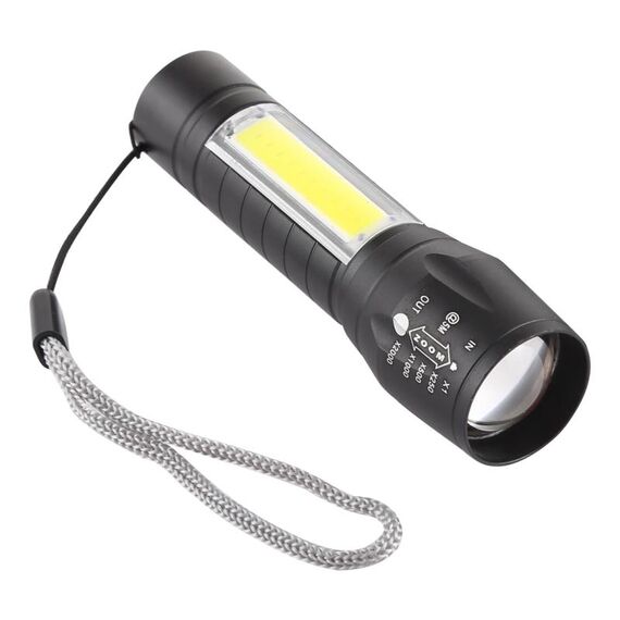 Ricarica USB A2 Torcia Zoomable XPE + COB impermeabile con 3 modalità e scatola di immagazzinaggio