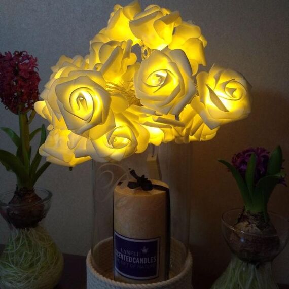 Spina USB a forma di rosa da 3 m Luce romantica per le vacanze a LED, 20 LED Lampada decorativa fata calda stile adolescente per Natale, matrimonio, camera da letto (bianco caldo)