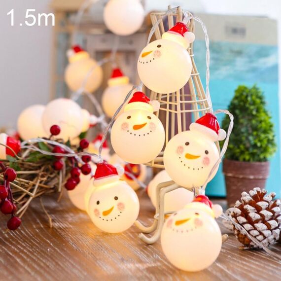 Luce natalizia a LED con pupazzo di neve da 1,5 m, 10 LED 2 batterie AA Lampada decorativa fata calda alimentata a scatola per Natale, feste, camera da letto (bianco caldo)