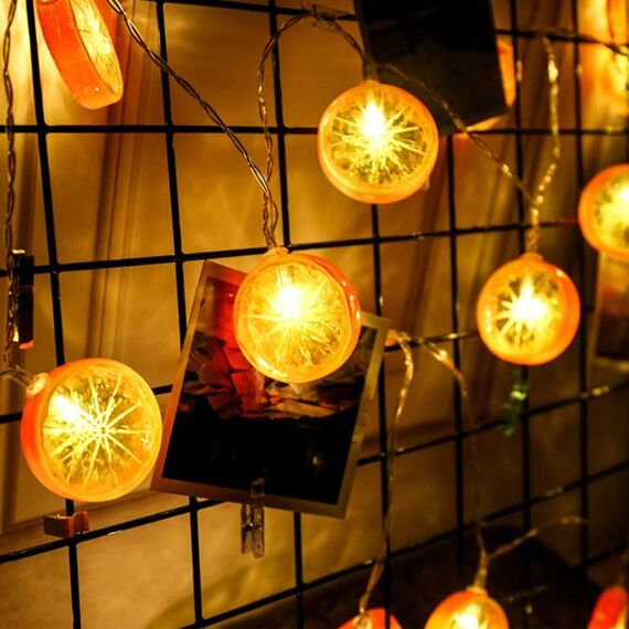 Spina USB a fetta di limone da 3 m Romantica luce natalizia a LED, 20 LED Lampada decorativa fata calda stile adolescente per Natale, matrimonio, camera da letto (arancione)
