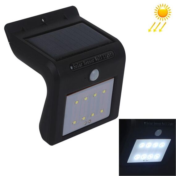 Luce bianca impermeabile IP65, Lampada da parete con sensore di movimento solare a 8 LED con pannello solare