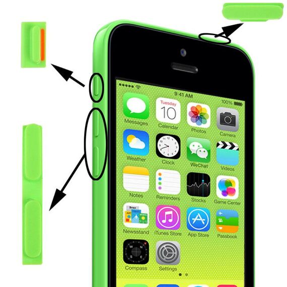 Pulsante muto 3 in 1 + pulsante di accensione + pulsante Volume per iPhone 5C (verde)