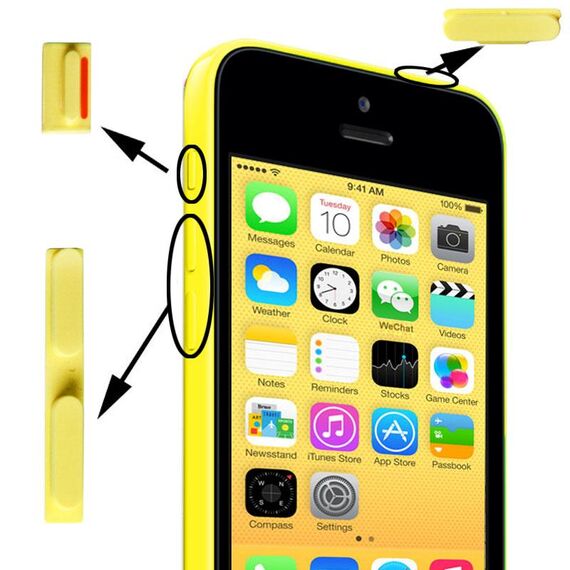 Pulsante muto 3 in 1 + pulsante di accensione + pulsante volume per iPhone 5C (giallo)