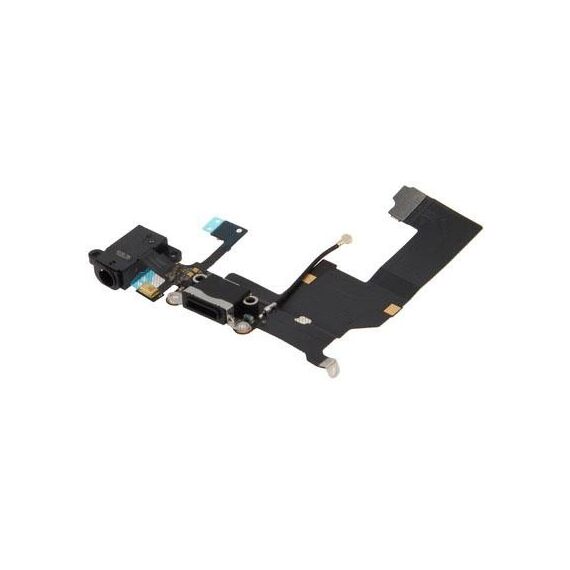 Cavo della flessione del caricatore del connettore della coda originale + Cavo flessibile del nastro del jack audio delle cuffie per iPhone 5 (nero)