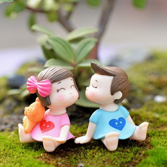 Lovers Bow Garden Dollhouse Decoration Moss Micro Landscape Ornamenti in PVC