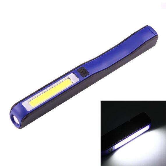 Lampada da lavoro a forma di penna ad alta luminosità 100LM / torcia, luce bianca, LED COB 2 modalità con clip magnetica ruotabile di 90 gradi (blu)