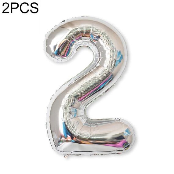 2 PCS 40 pollici di alluminio Numero del foglio di alluminio Palloncini Balloons Compleanno Wedding Engagement Party Decor Kids Ball Forniture (2-Silver)