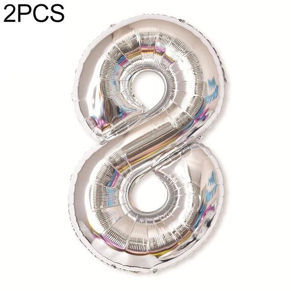 2 PCS 40 pollici Numero di foglio di alluminio Palloncini Balloons Compleanno Compleanno Wedding Engagement Party Decor Kids Ball Forniture (8-Silver)