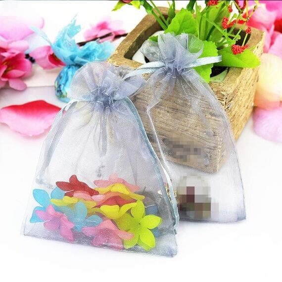 Sacchetti regalo in organza da 100 pezzi Sacchetti per imballaggio di gioielli Decorazione per feste di matrimonio, dimensioni: 7x9 cm (D5 Silver Rrey)