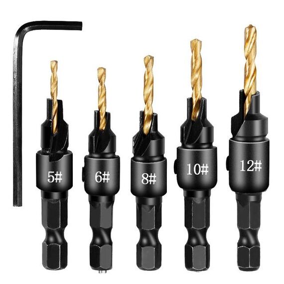 5 pezzi / set set di punte per trapano per lavorazione del legno svasatore set di utensili per viti a esagono