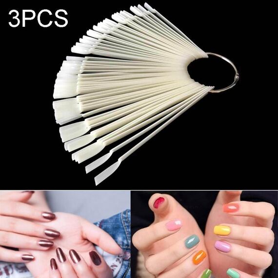 3 Set Stampo per unghie a forma di ventaglio Cartella colori per smalto per unghie Cartoncino per unghie （Con cerchio - colore naturale）