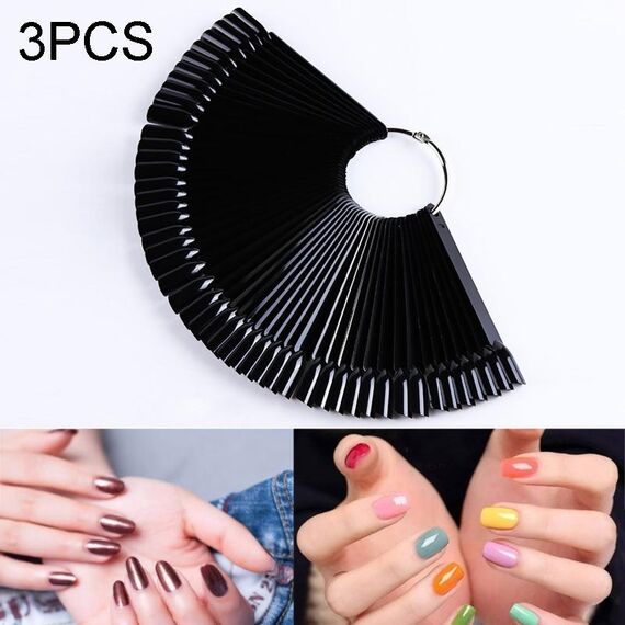 3 Set Stampo per unghie a forma di ventaglio Swatch Cartella colori per smalto per unghie Tabellone per unghie （Con cerchio - Nero）