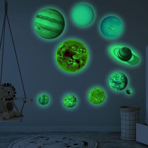 E wall Pianeta Sistema solare Adesivi murali fluorescenti Camera da letto Adesivi murali luminosi (dimensioni ridotte)