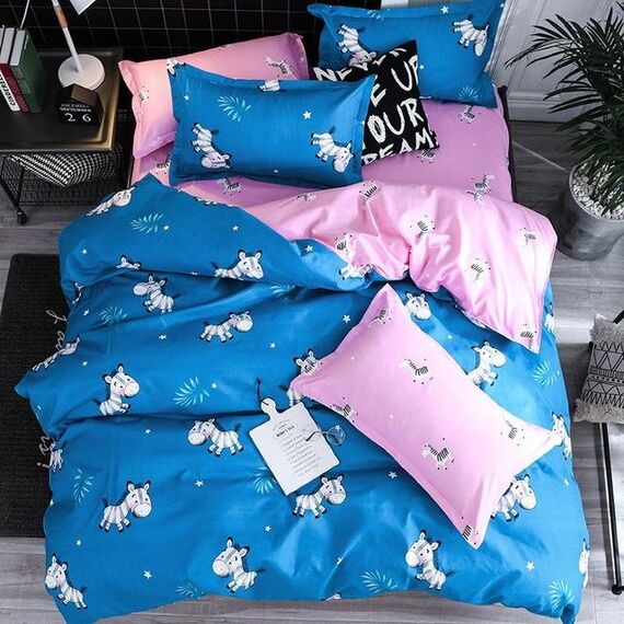 Set biancheria da letto Luxury Family Set Lenzuolo Copripiumino Federa, Dimensioni: 1,8 m Lenzuolo a quattro pezzi (Zebra)