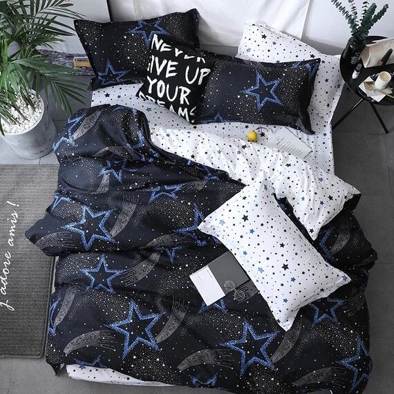 Set biancheria da letto Luxury Family Set Lenzuolo Copripiumino Federa, Dimensioni: 1,8 m Lenzuolo a quattro pezzi (Stella)