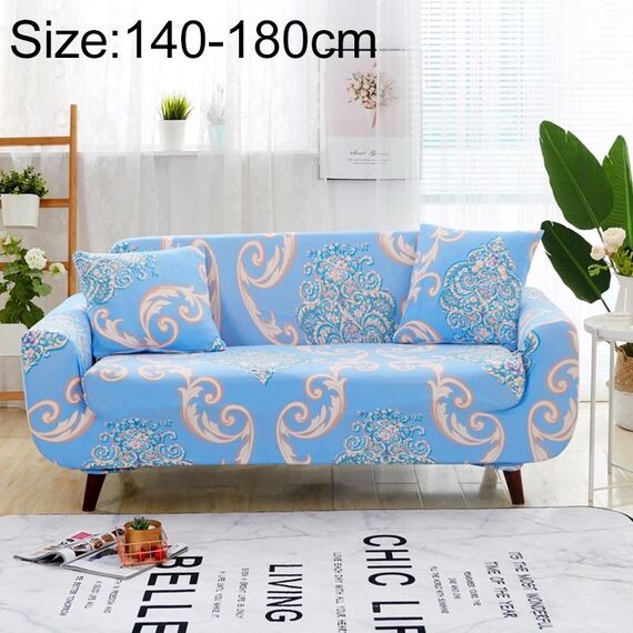 Divano Coperchi All-inclusive resistente antiscivolo Elastic Elastic Cover Cover Cover Cover Cover e cuscinetto, Specifica: Due sedile + 2 PCS Cassa del cuscino (fiore europeo blu)