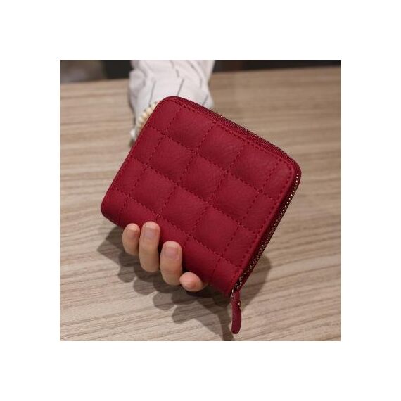 Mini portafoglio da donna con cerniera corta carino portamonete (rosso vino)