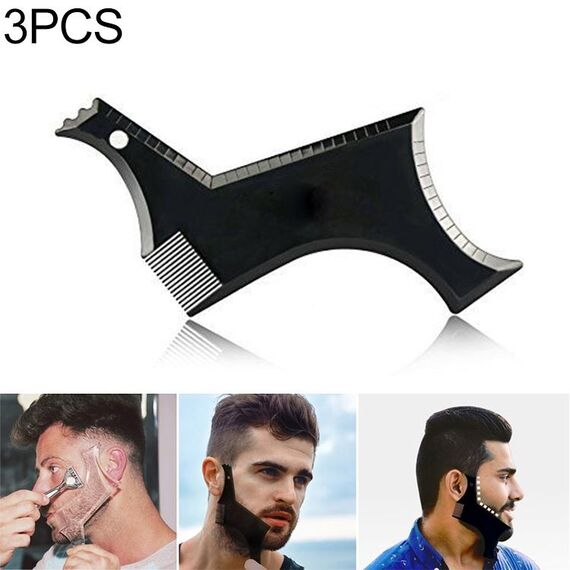 3 PCS Modello per lo styling della barba Stencil Pettine per uomo Strumento per modellare la barba All-In-One (nero)