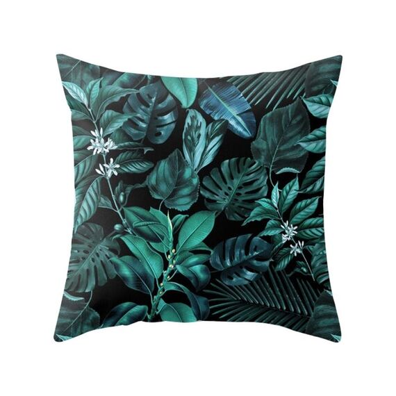 Piante tropicali Federa in poliestere Federe decorative Foglie verdi Copricuscino quadrato 45 cm x 45 cm (28)