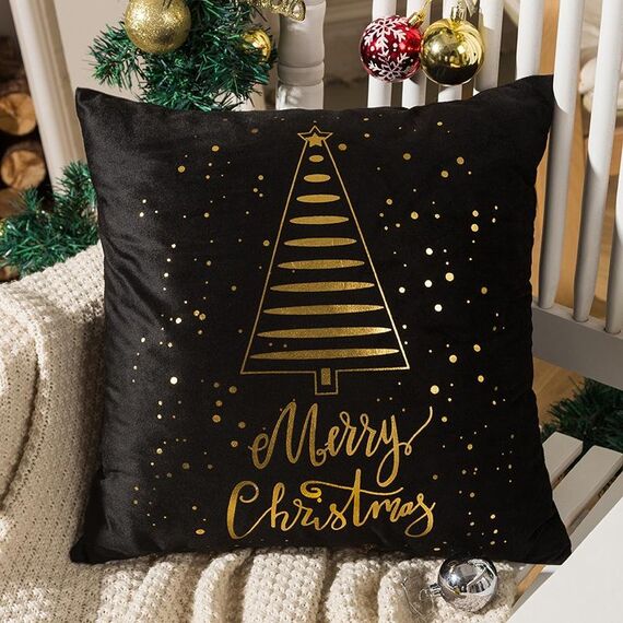 Fodera per cuscino Buon Natale Fodera per cuscino con stampa in lamina d'oro Fodera per cuscino divano in vita Fodera per cuscino Coffee Shop Decorativo 43 cm x 43 cm