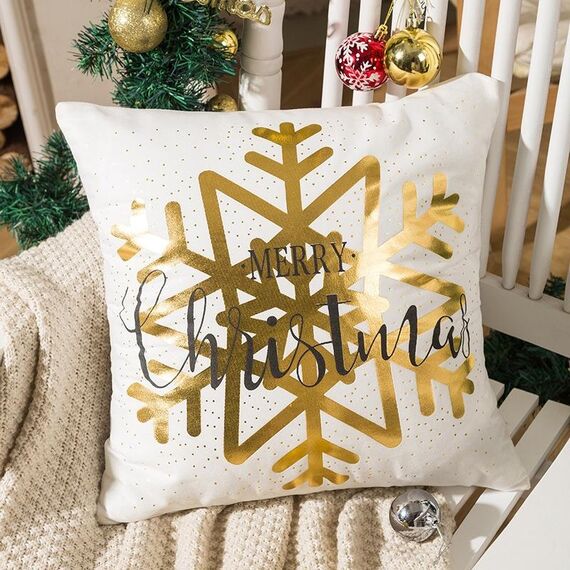 Fodera per cuscino Merry Christmas Stampa con lamina d'oro Fodera per cuscino Divano Vita Fodera per cuscino Fodera per cuscino Coffee Shop Decorativo 43 cm x 43 cm