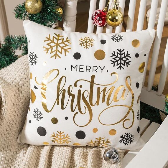 Fodera per cuscino Buon Natale Fodera per cuscino con stampa in lamina d'oro Fodera per cuscino per divano in vita Fodera per cuscino Coffee Shop Decorativo 43 cm x 43 cm (15)
