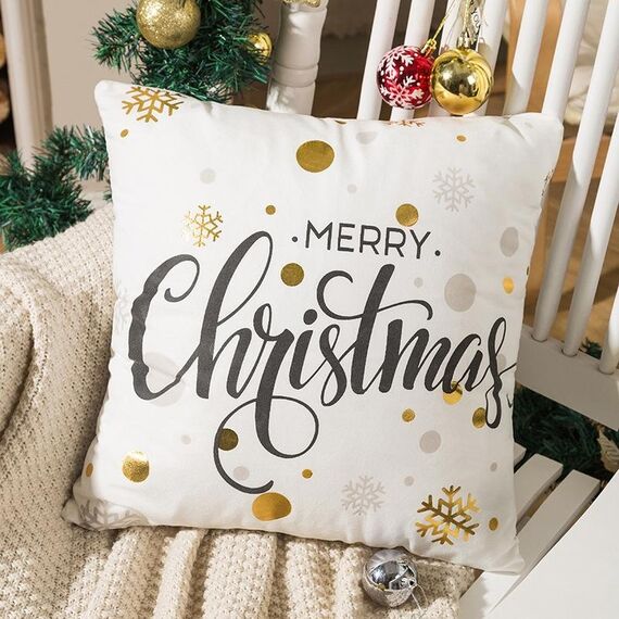 Fodera per cuscino Buon Natale Fodera per cuscino con stampa in lamina d'oro Fodera per cuscino per divano in vita Fodera per cuscino Coffee Shop Decorativo 43 cm x 43 cm (16)