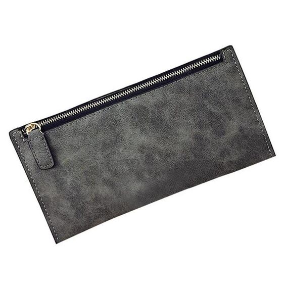 Portafoglio lungo da donna stile semplice portamonete in pelle sottile (grigio scuro)