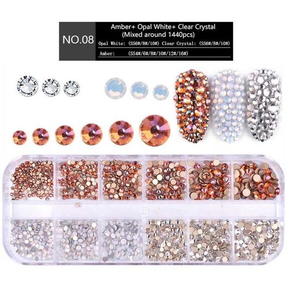 Nail Flat-back AB Crystal Strass Gemme con ciondoli 3D Decorazioni per unghie per manicure fai da te (08)