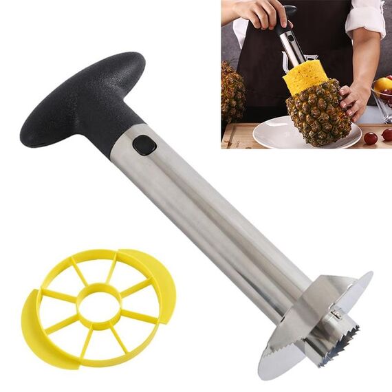 Affettatrice per ananas in acciaio inossidabile Affettatrice per frutta Utensili da cucina (manico nero)