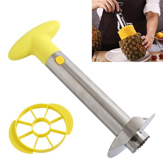 Affettatrice per ananas in acciaio inossidabile Affettatrice per frutta Utensili da cucina (manico giallo)