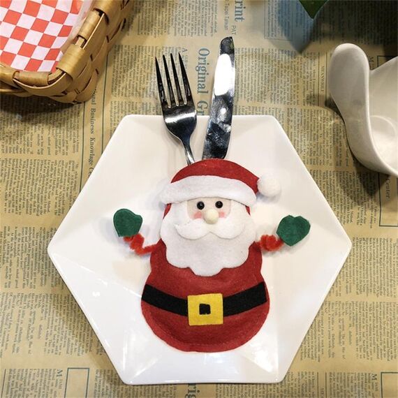 Babbo Natale Pattern Stoviglie Coltello Forchetta Tasca Cover Borsa Decorazione natalizia