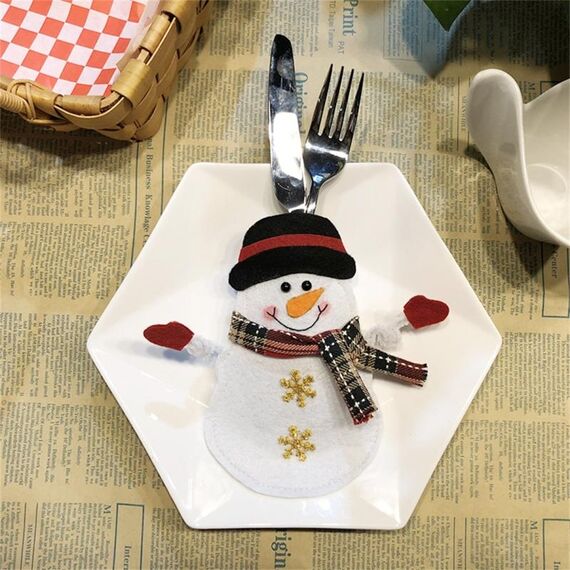 Pupazzo di neve Pattern Stoviglie Coltello Forchetta Tasca Cover Borsa Decorazione natalizia