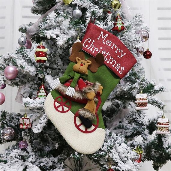 CX192019 Elk Pattern Christmas Sock Gift Bag Decorazione ciondolo albero di Natale