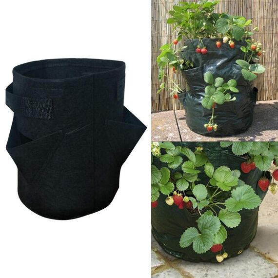Borsa per piantare fragole in feltro non tessuto da 8 tasche 43L / 10 galloni, dimensioni: 35X45cm (nero)