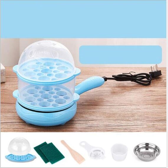 Mini padella antiaderente multifunzione Boiler Steamer Cooker Eggpot in camicia (pacchetto blu a due piani)