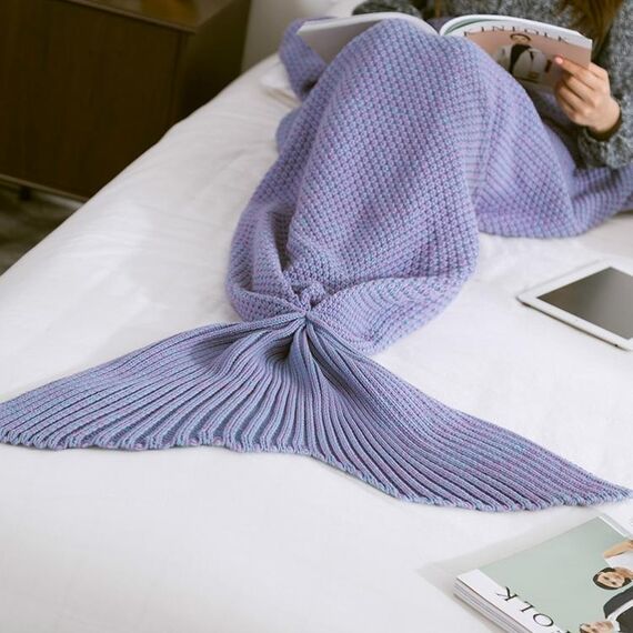 Coperta a coda di sirena per coperte lavorate a maglia super morbide per adulti, dimensioni: 90 x 50 cm (grigio viola)