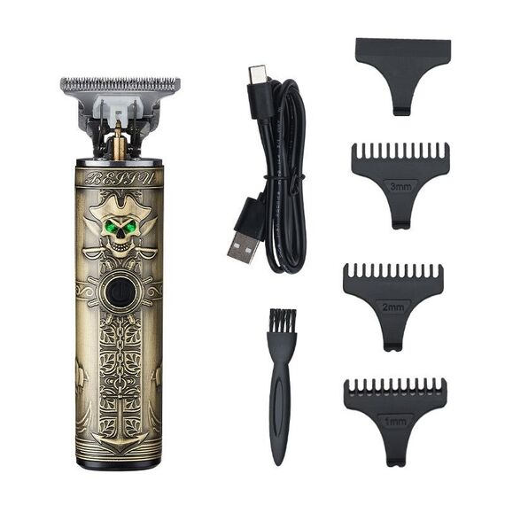 sh-1726 Vintage Pirate Skull Engraved USB Electric Clipper