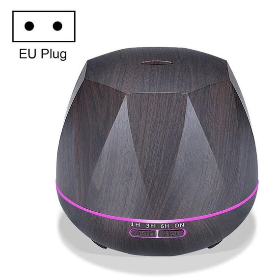 Macchina per aromaterapia umidificatore ad ultrasuoni con telecomando a grana di legno diamantata Spruzzatore automatico di alcol con luci a LED, capacità: 400 ml, spina europea (colore legno scuro)