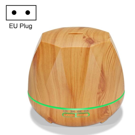 Macchina per aromaterapia umidificatore a ultrasuoni con telecomando a grana di legno diamantata Spruzzatore automatico di alcol con luci a LED, capacità: 400 ml, spina europea (colore legno chiaro)